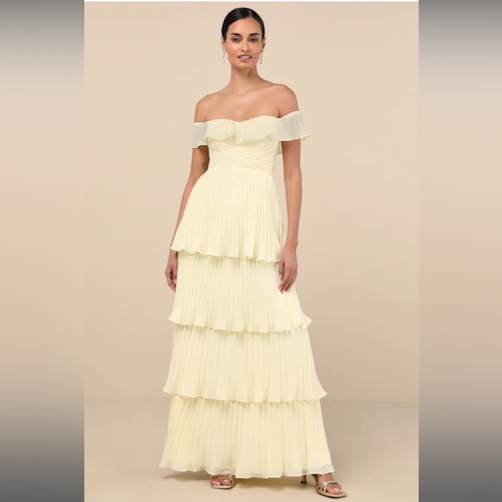 Always Remarkable Pale Yellow Off-the-shoulder Maxi Dress